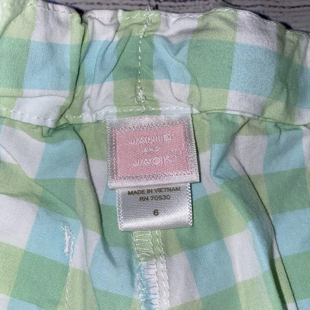 Janie and Jack green check print girls pants Sz 6 - Picture 3 of 4